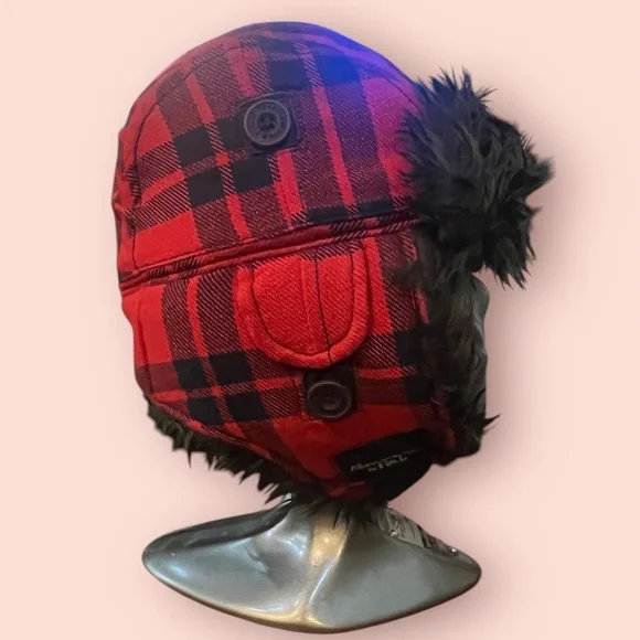 Abercrombie and Fitch Men’s Plaid Hat Trapper \ Hat with Faux Fur